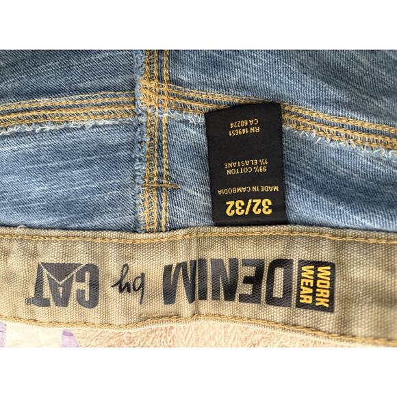 Caterpillar Men Jeans 32x32 Blue Denim Straight Workwear Pockets Mid Rise Cotton - Picture 2 of 5